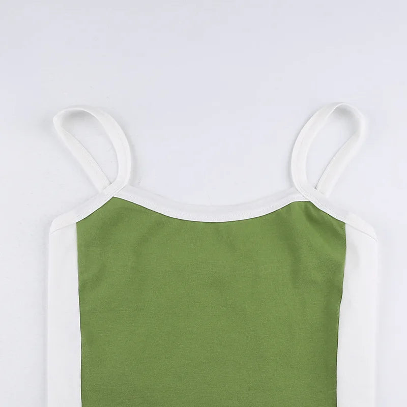 Sleeveless Knitted Crop Tops Green Sexy Basic Patchwork 2023 Summer Casual Cami Backless Y2k Vintage Tank Top Women