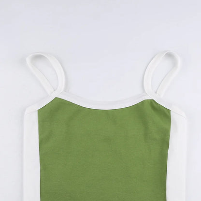 Sleeveless Knitted Crop Tops Green Sexy Basic Patchwork 2023 Summer Casual Cami Backless Y2k Vintage Tank Top Women