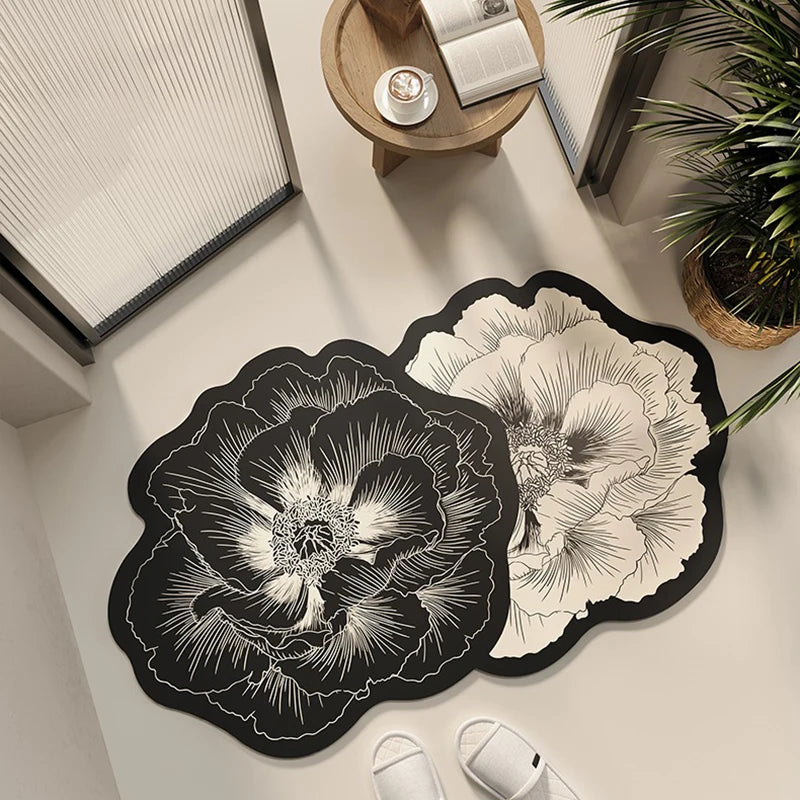 Bathroom Floor Mat Water-absorbing Non-slip Dirt-resistant Carpet Flower Diatom Mud Special-shaped Rug Door Home Decoration Mats
