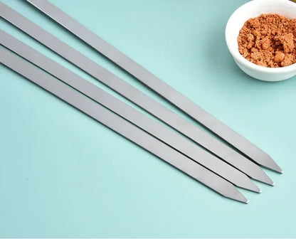 50cm 6Pcs BBQ Skewer Stainless Steel Wide Barbecue Sticks Flat BBQ Fork Outdoor Camping Picnic BBQ Utensil Kitchen Accessories