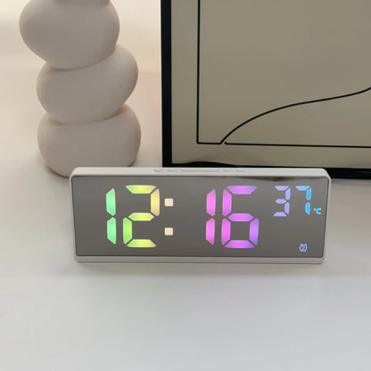 Colorful Digital Alarm Clock - Voice Control，Temperature Display Date，Dual Alarm Clock，Snooze，Night Light Mode，12/24Hour SystemL