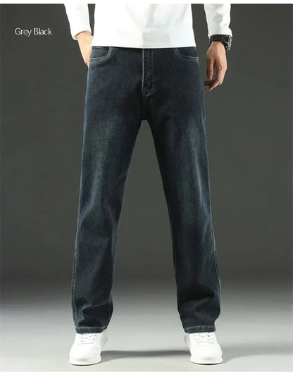 KUBRO 2025 New Autumn and Winter Men's Jeans Loose Comfortable Straight Business Casual Versatile Wide-leg Business Trousers