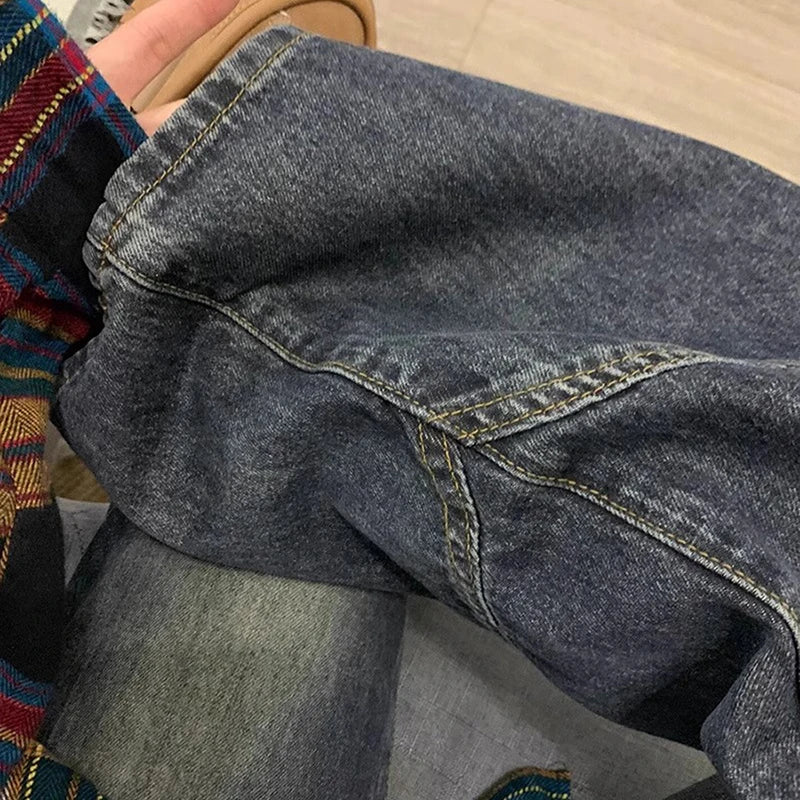 Y2K Spicy Girl Dark Series Wide Leg Jeans Women's New High Street Splicing Loose High Waist Slimming Flare  Pants