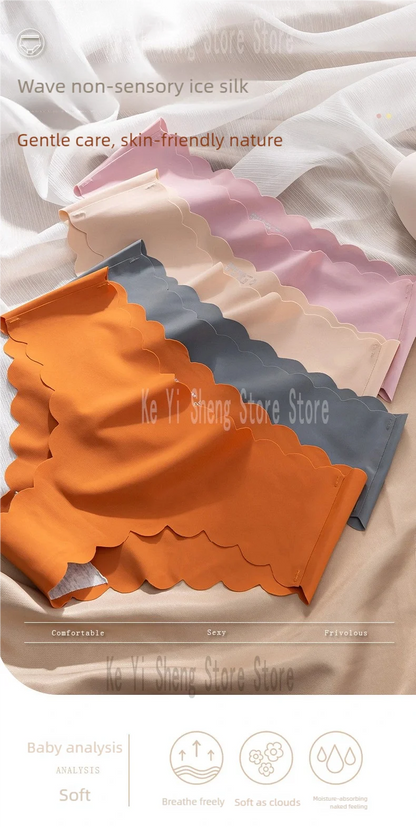4 pieces of seamless underwear for women, breathable, simple, thin, close-fitting, invisible wavy triangle pants for women