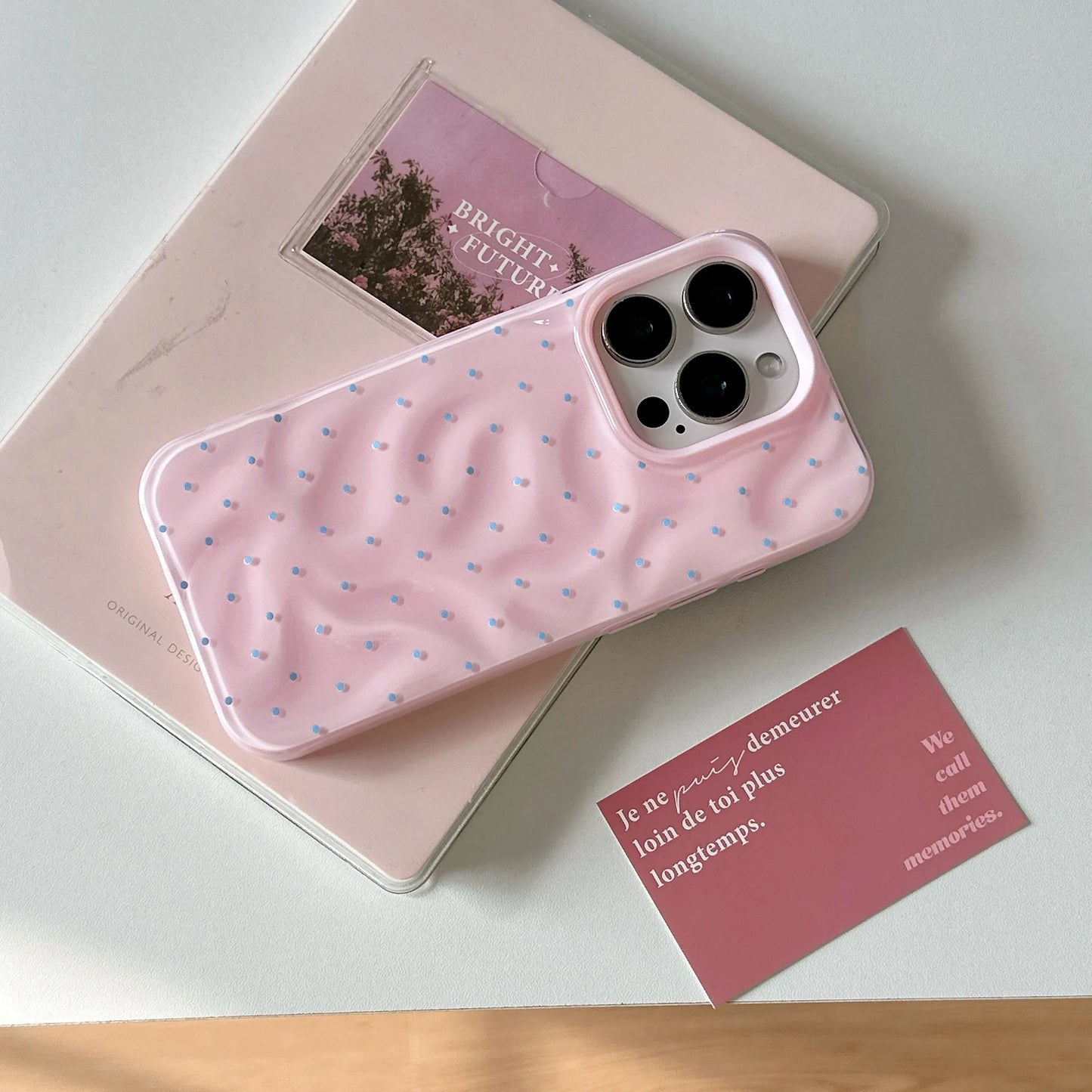 Korean ins Simple Full Screen Wave Point Wrinkles Phone Case for iPhone 16 15 14 13 Pro Max Back Cover Fund