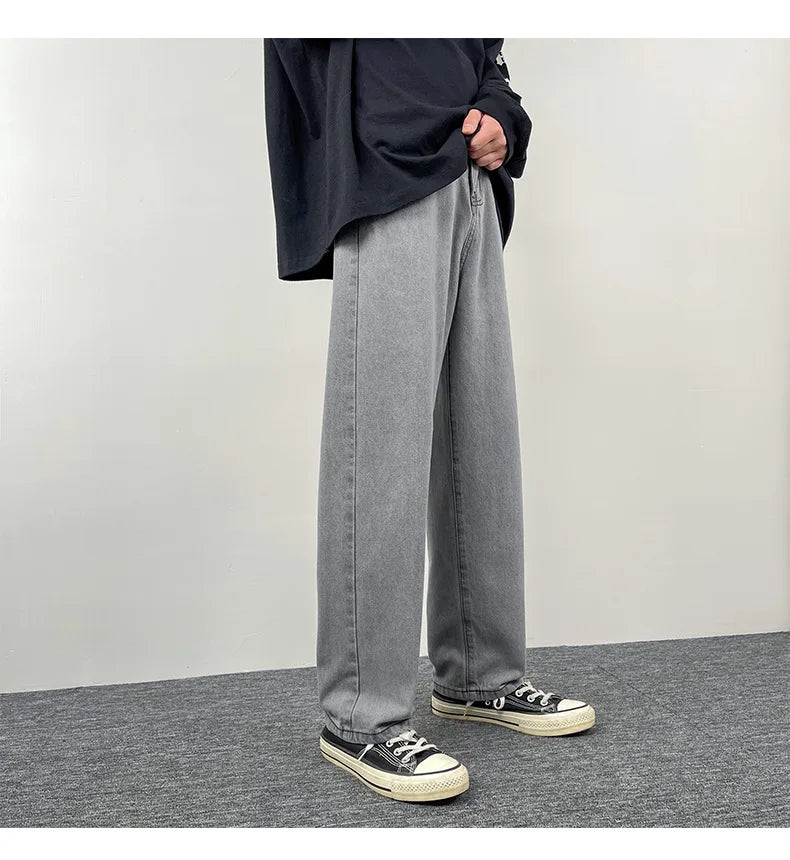 2025 New Men's Jeans | Korean Euro US Style | Straight & Wide Leg Denim Pants | Trendy Solid Color & Black Design