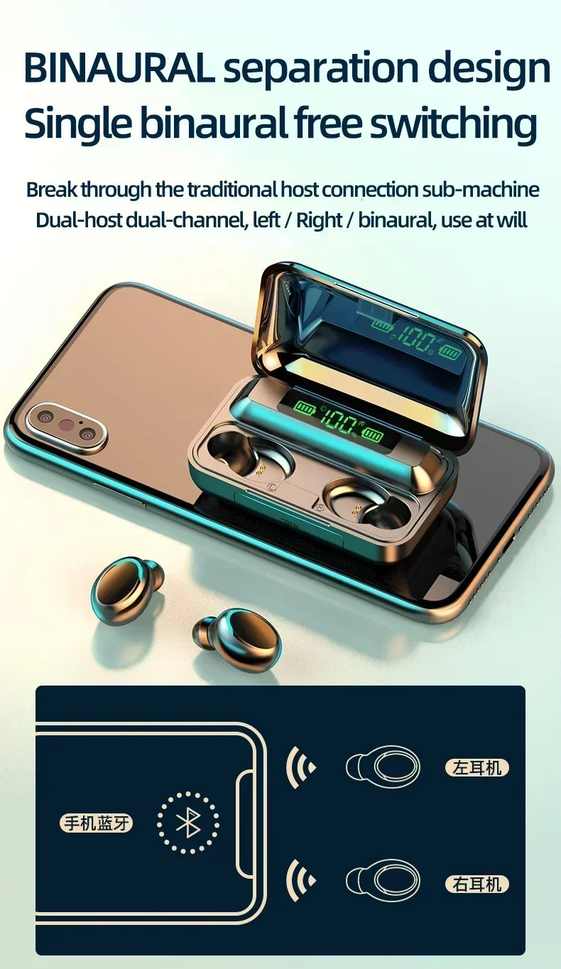 New Bluetooth Headphones 9D Stereo High Bass Sport Earphones Handfree Touch Control Tws Wireless Earbuds Waterproof Headset