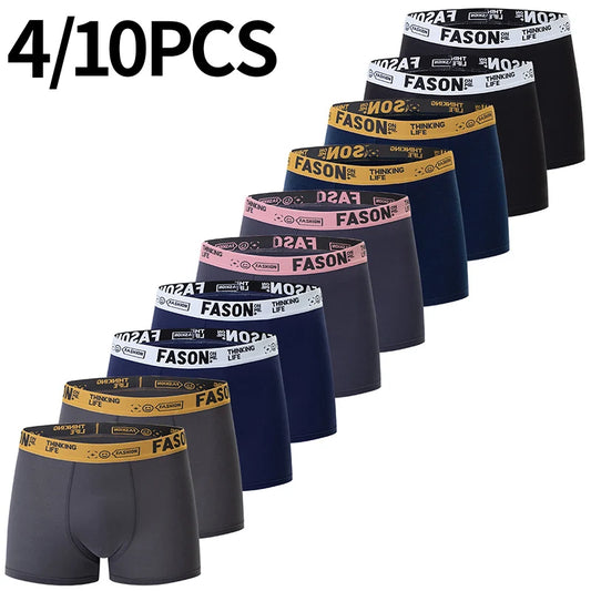 4/10 Pack Teenagers To Adults Parent-child Boyshort Simple Fashion Multi-size Shorts Men's Comfortable Underwear Elastic Waist P