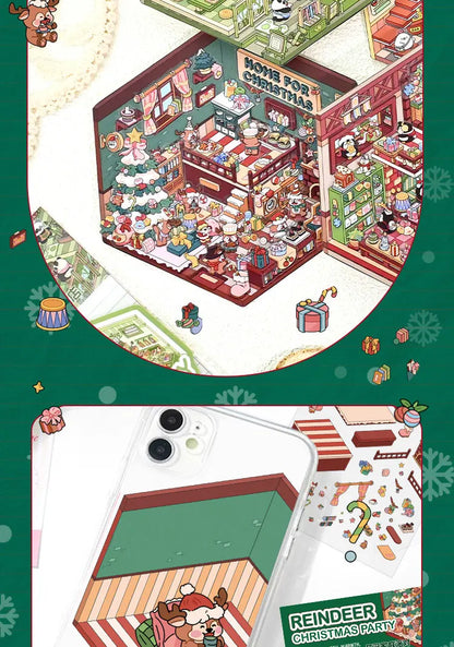 Christmas Theme DIY 3D Sticker Cartoon Pocket Cabin Scene Stacking and Pasting Festival Birthday Gift for Kid Child Student