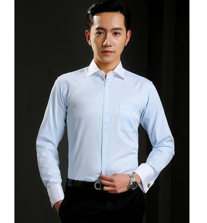 Men's Classic French Cuffs Social Dress Shirt Formal Business Standard-fit Long Sleeve Wedding Party Office Work White Shirts