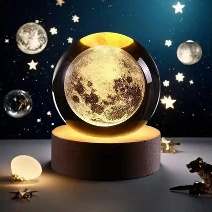 Small 3D Solar System Crystal Ball With LED Base, Night Light For Home Decoration, Gift For Astronomy Lovers