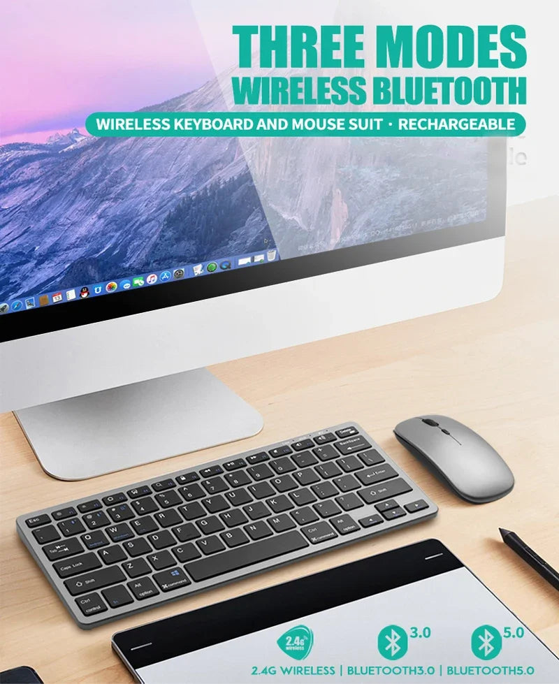 Bluetooth 5.0 &2.4G Wireless Keyboard and Mouse Combo Mini Multimedia Keyboard Mouse for Computer Laptop PC iPad Macbook Android