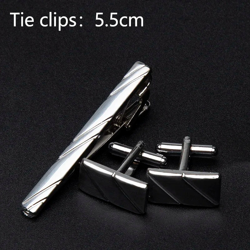 Men's Classic Tie Clips Cufflinks Set Luxury Tie Pin Accessories Shirts Cuff Tie Clips Fashion Cufflink for Men Gifts Jewelry