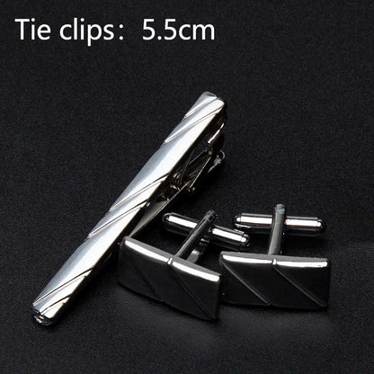 Men's Classic Tie Clips Cufflinks Set Luxury Tie Pin Accessories Shirts Cuff Tie Clips Fashion Cufflink for Men Gifts Jewelry