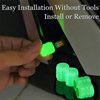 8PCS Luminous Tire Valve Caps Motorcycle Bike Wheel Nozzle Dustproof Tyre Valve Stem Fluorescent Night Glowing Car Accessories