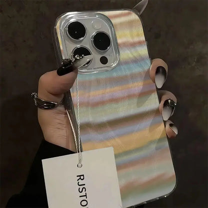 Korea Popular Rainbow Phone Case For IPHONE 16 PRO 11 12 13 14 15 Promax XS XR 7 8 Plus SE Minimalism Feather Pattern Cover Y2k