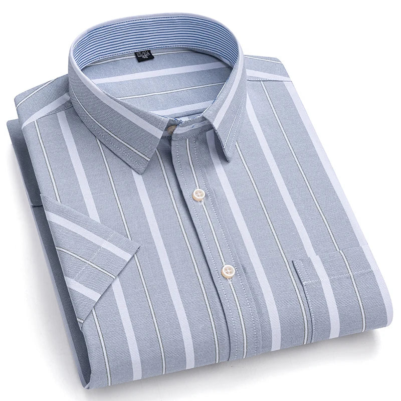 100% Pure Cotton Oxford Shirt For Men’s Short Sleeve Solid Stripe Leisure Embroidered Horse Social Business Formal Dress Shirts