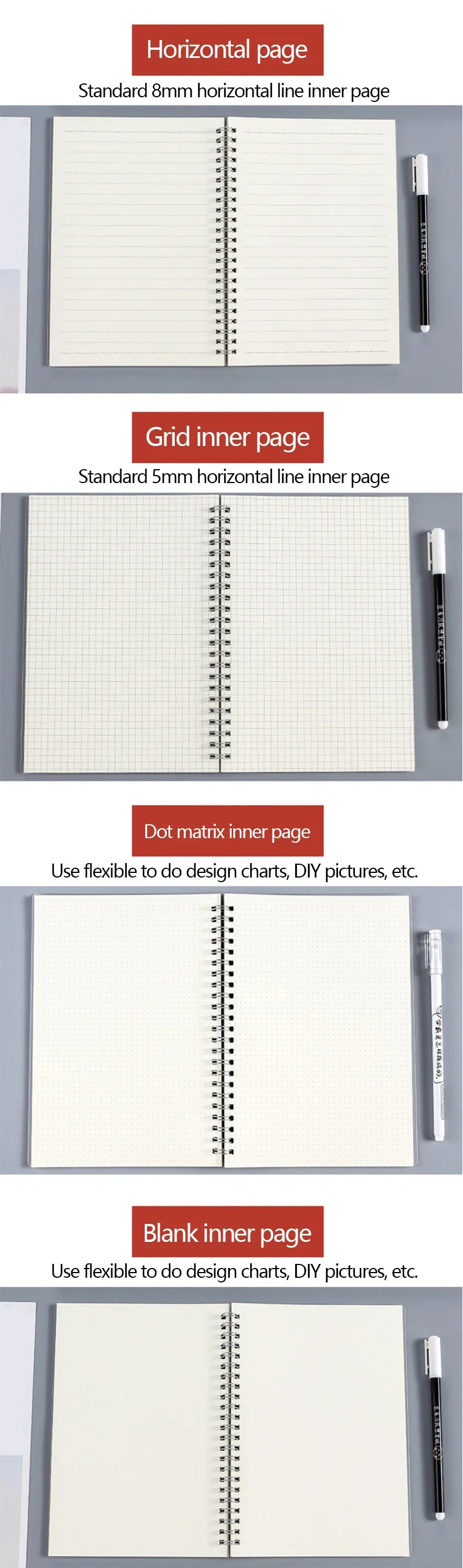 A5/B5 Notebook Spiral book coil Planner Lined Blank Grid Paper Journal Diary Sketchbook For School Supplies Stationery Office