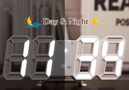 Wall Clock Digital Alarm Modern Kitchen Electronic Smart 3D USB Power Supply LED Time Date Temperature Display Desktop Bedroom