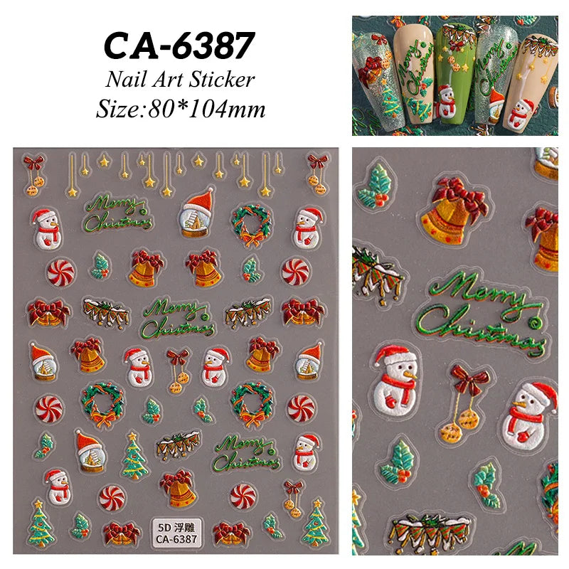 1 Sheet Embossed Snowflakes 5D Nail Stickers Decal Winter Christmas Nail Art Decoration Manicure Butterfly Nail Stickers Design