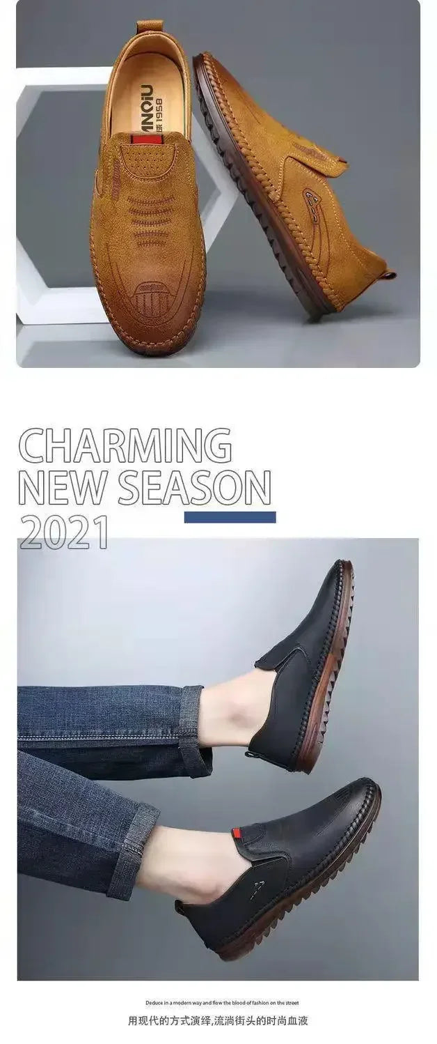 High Quality Men Shoes Handmade Leather Footwear Male Casual Business Flats Outdoor Soft Soled Travel Sneakers