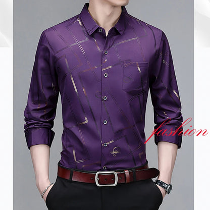 Men's Casual and Fashionable Long Sleeved Printed Shirt, Non Ironing and Wrinkle Resistant Business Top