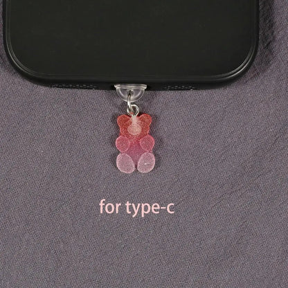 Mobile Phone Dust Plug Cute Cartoon Matte Bear Phone Pendant Decorative Accessories Red Blue Gradient Mobilephone Dust Plug