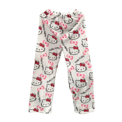 Thicken Hello Kitty Pajama Pants Sanrio Anime Fleece Double Elastic Fabric Soft Trousers Women Trousers Cartoon Birthday Gift