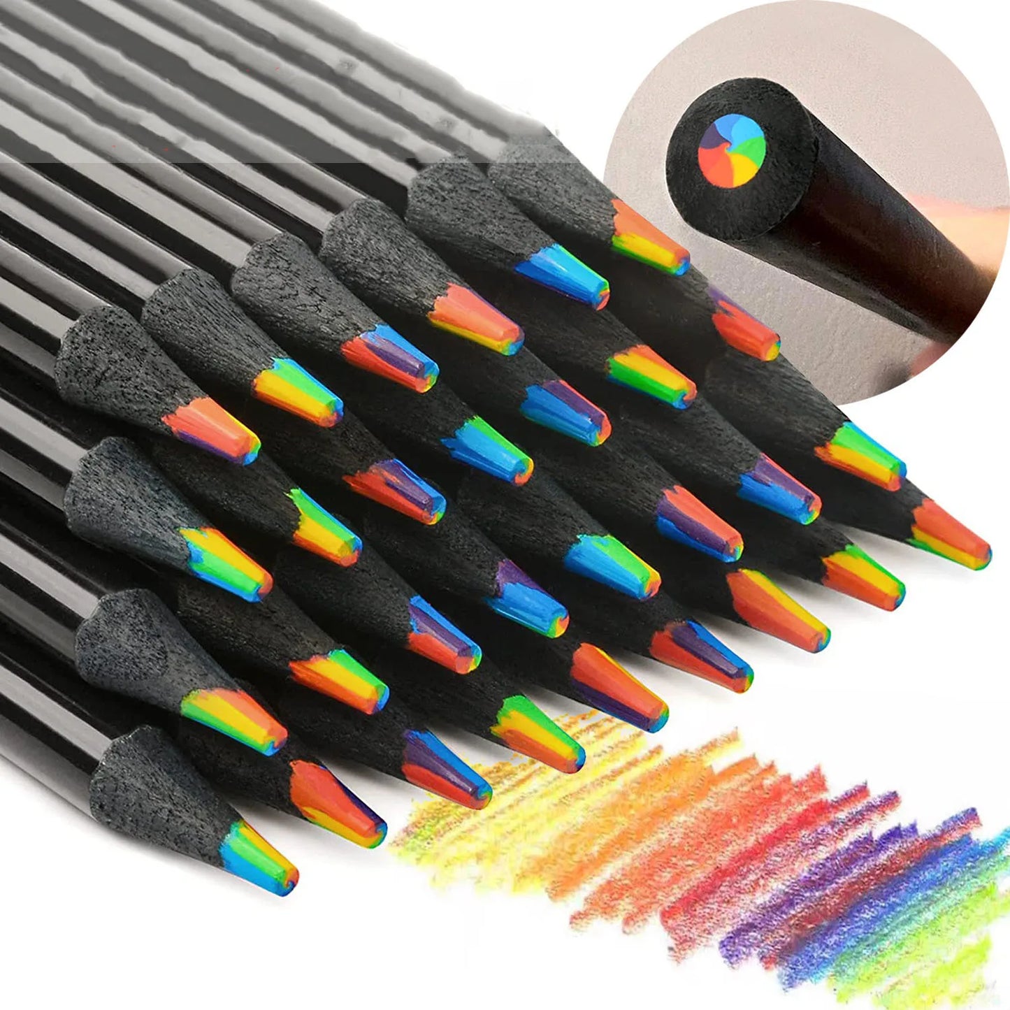 10 Pieces Colorful Wooden Pencils, 7 in 1 Rainbow Colors. Good for Sketching, Doodling, Drawing