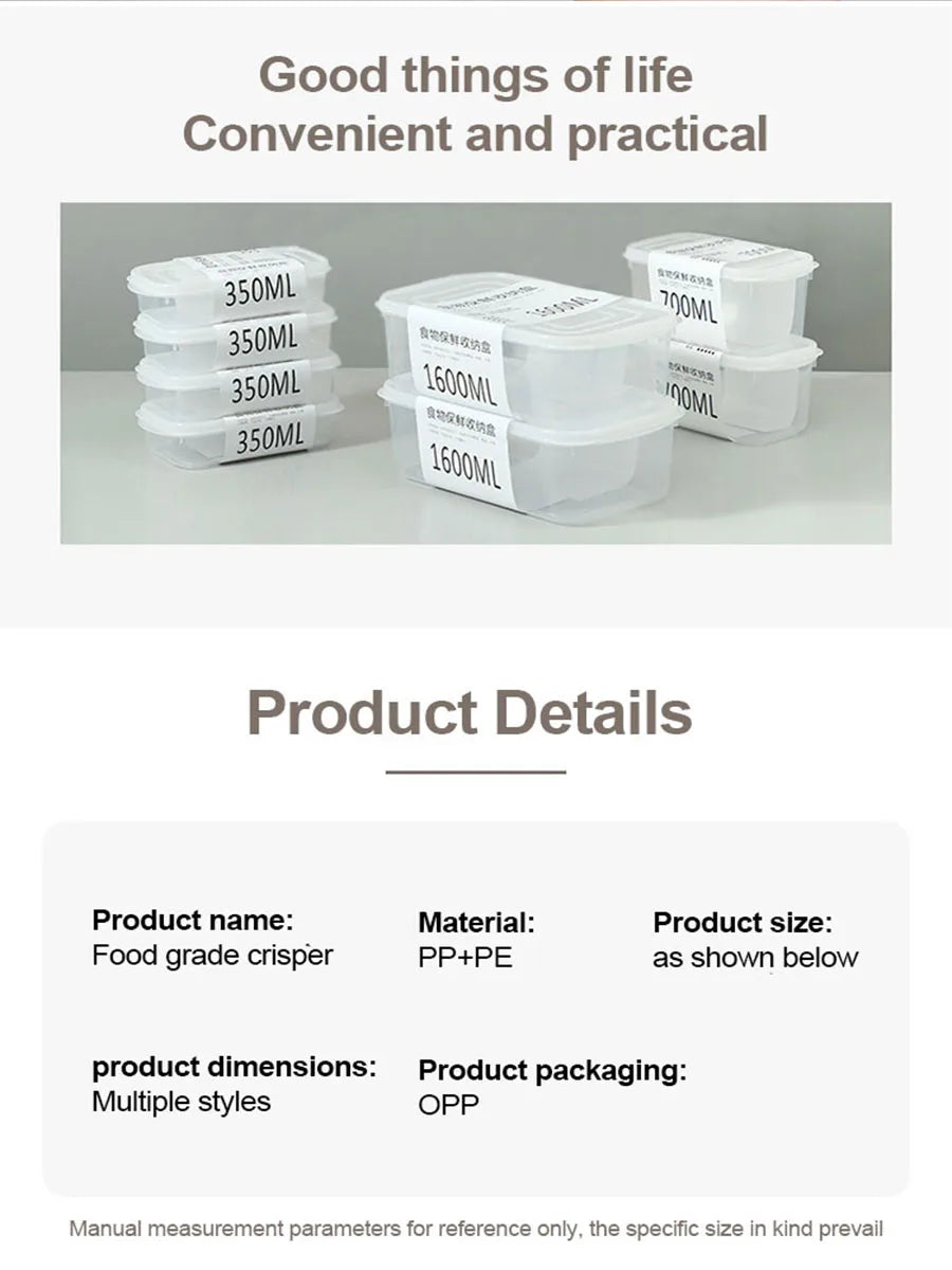 Kitchen Food Sealed Crisper Containers Fresh Fruit Vegetables Steak Meat Storage Box Refrigerator Organizer Accessories