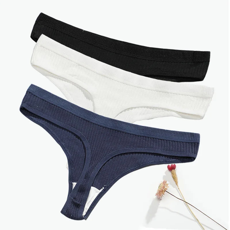 3Pcs/Lot Women's Panties Cotton Underwear Low Waist Briefs Girls Seamless Solid Color Underpant Female Sexy Tanga Thong T Back