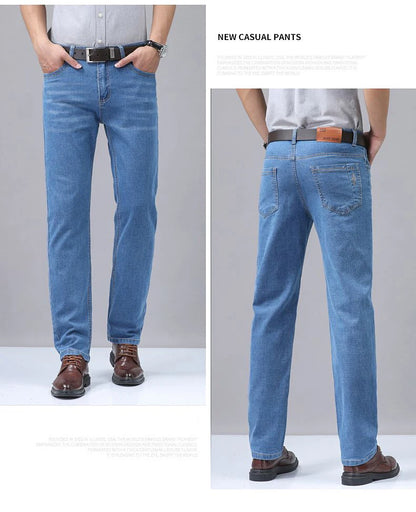 2025 Four Seasons New Men's Denim Business Pants High Quality Good Fabric Comfortable Slimming Straight leg Jeans Light Blue