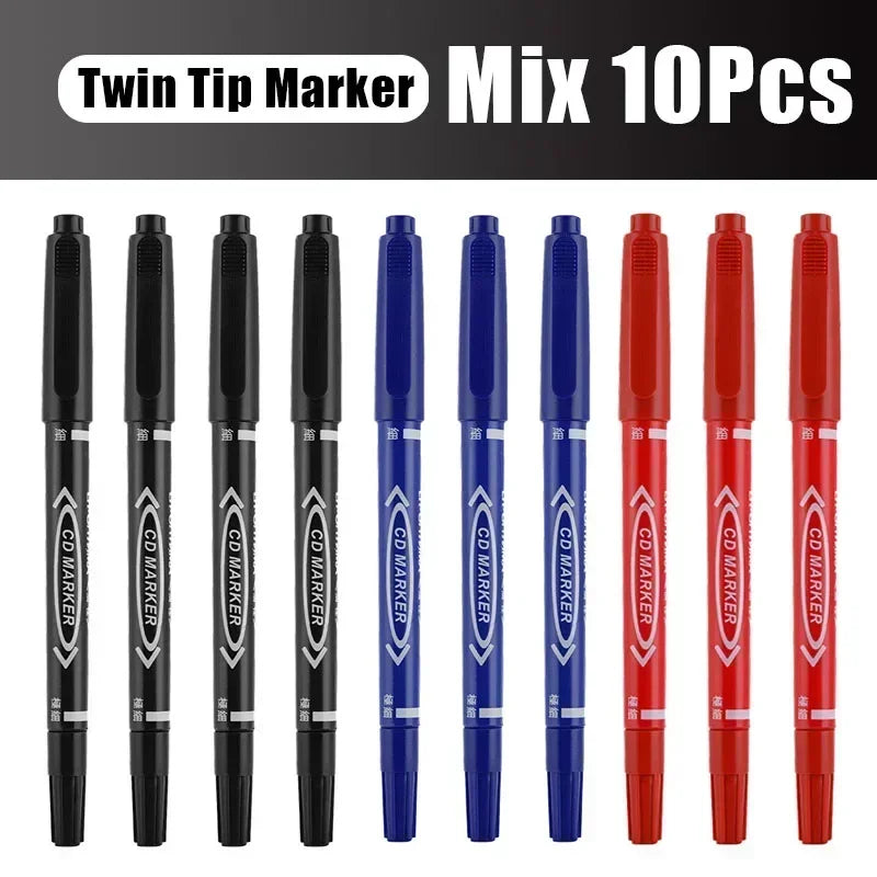 5/10PCs Permanent Marker Black/Blue/Red Oil Marker Pen Twin Tip Fine Nid Marker Ink Stationery Items School & Office Supplies