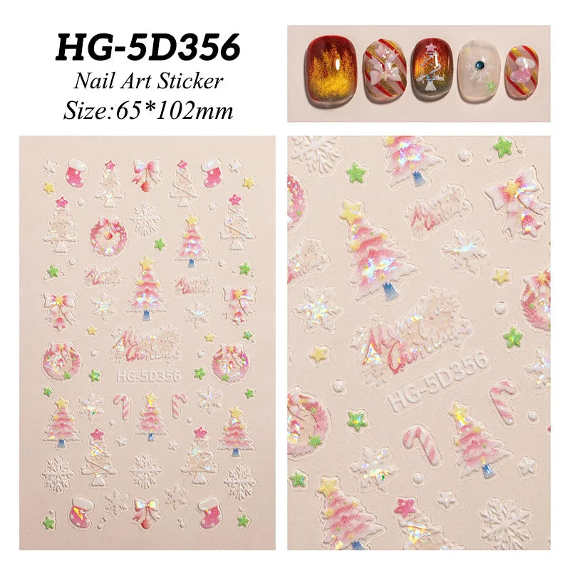1 Sheet Embossed Snowflakes 5D Nail Stickers Decal Winter Christmas Nail Art Decoration Manicure Butterfly Nail Stickers Design