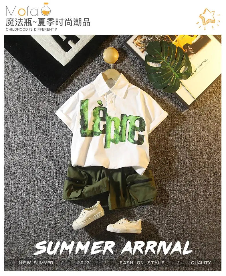 Korean Children's Clothes 2025 Summer Kids Clothes Boys Outfits Baby Thin Short Sleeves Stripe Polo Shirt +Shorts Two Pieces Set