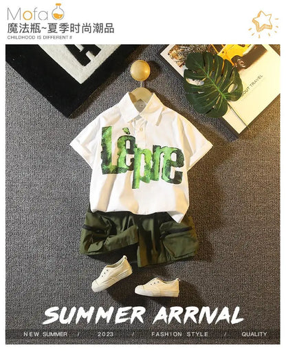 Korean Children's Clothes 2025 Summer Kids Clothes Boys Outfits Baby Thin Short Sleeves Stripe Polo Shirt +Shorts Two Pieces Set