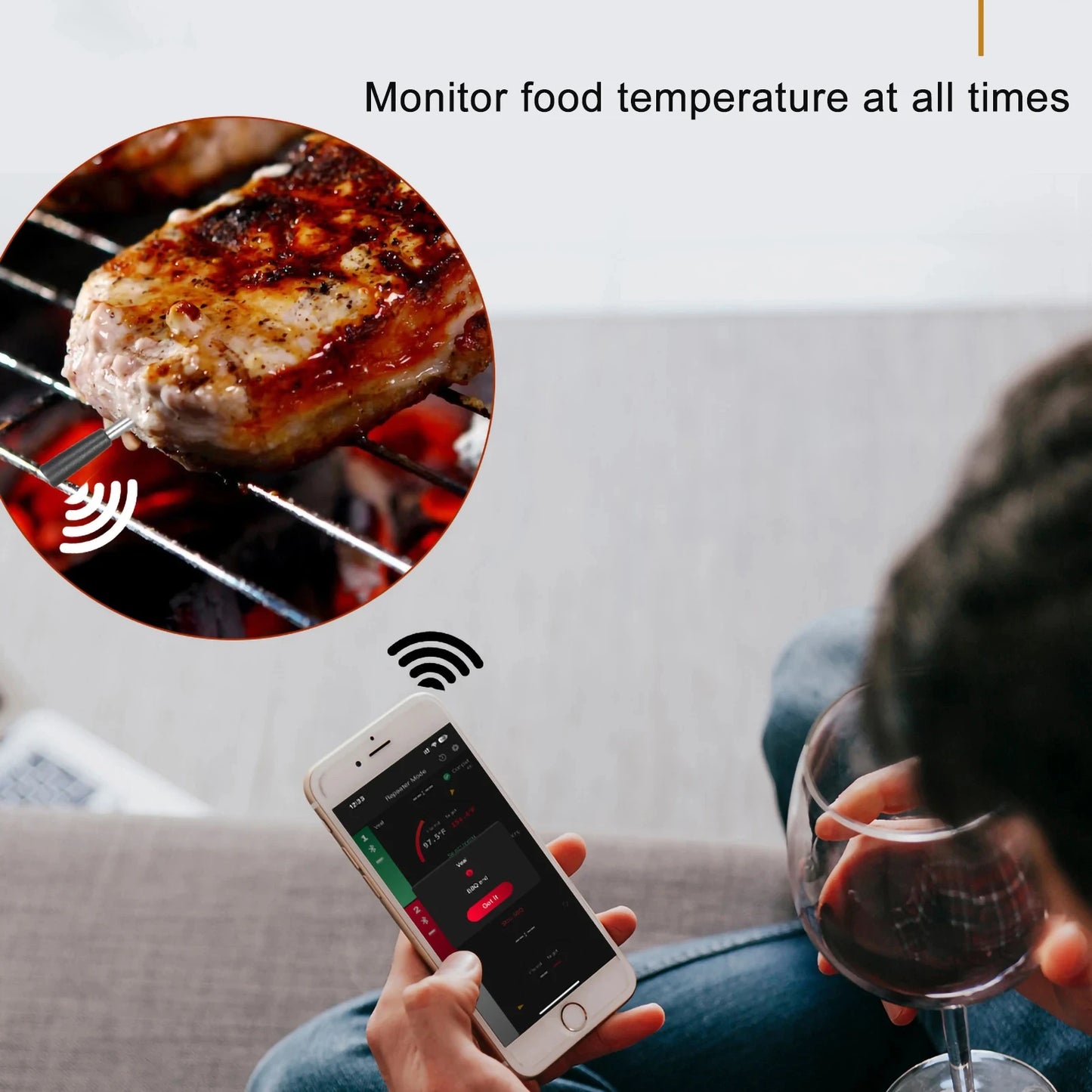 Wireless Bluetooth BBQ Probe Thermometer for Kitchen & Barbecue - Accurate Food & Meat Temperature Measurement