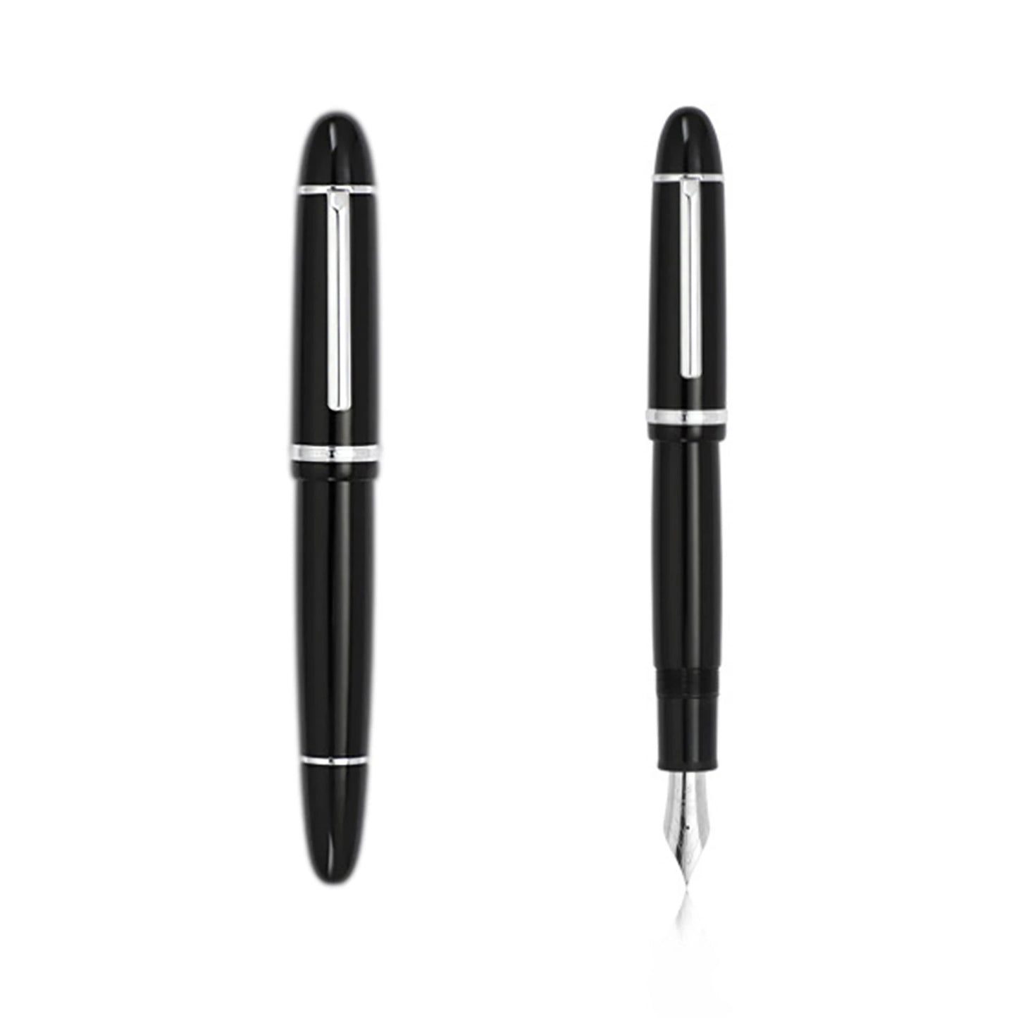 JinHao X159 Acrylic Black Fountain Pen Metal Clip Extended Fine Nib F 0.5mm for business office and school stationery gifts