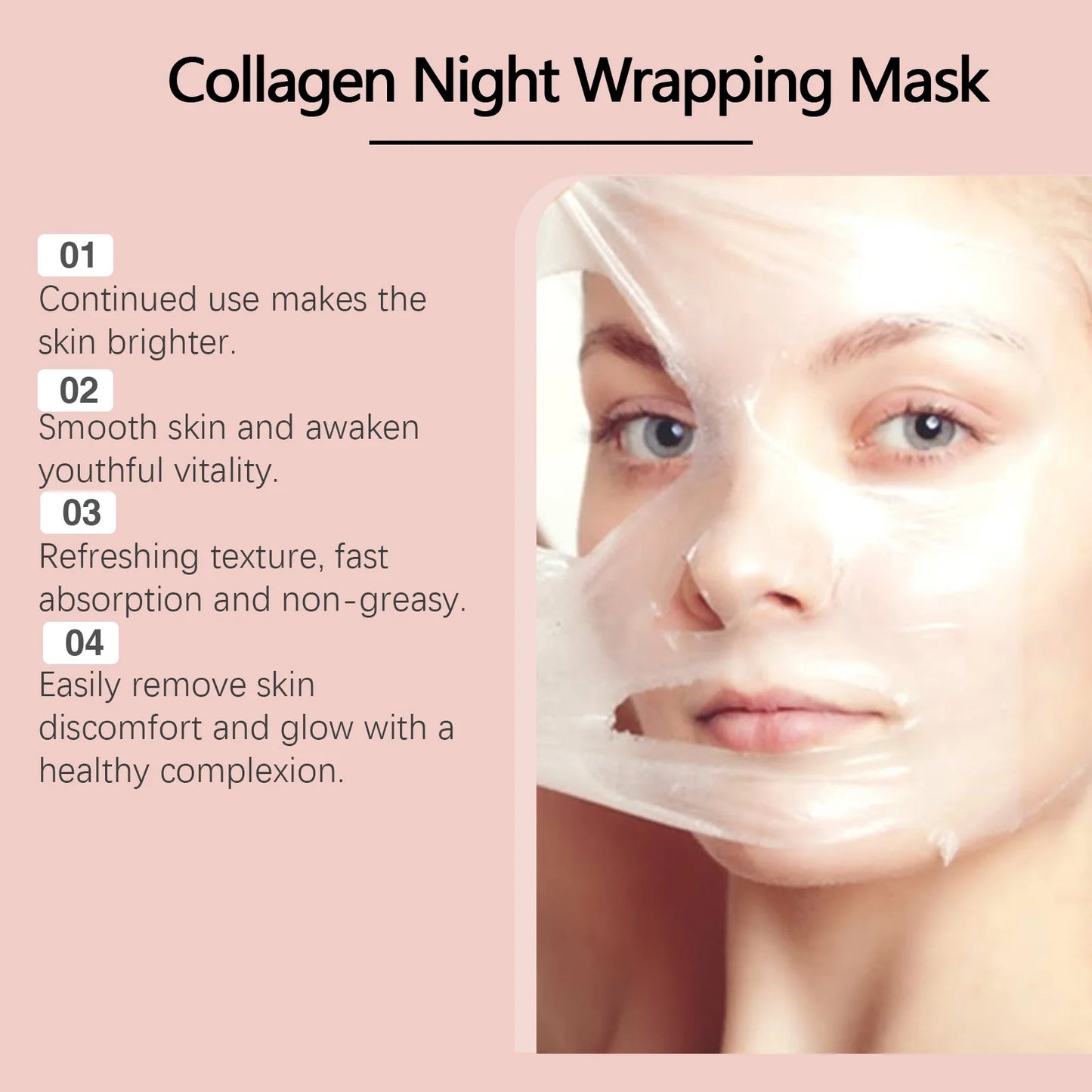 Collagen Peel-off Mask Deep Hydrating Fade Fine Lines Firming Shrink Pores Brightening Overnight Wrapping Mask Face Skin Care