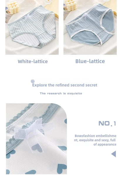 5pcs Women’s Cotton Panties Underwear Briefs Set Cute Bow Heart Plaid Print Soft Breathable Comfy Intimates Lingerie