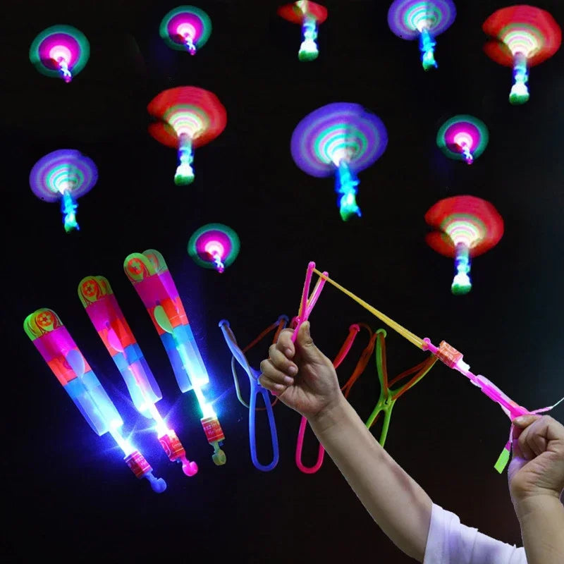 New 50/30/10/5/1Pc Amazing Light Toy Arrow Rocket Helicopter Flying LED Light Toys Party Fun Best Gifts Rubber Band Catapult