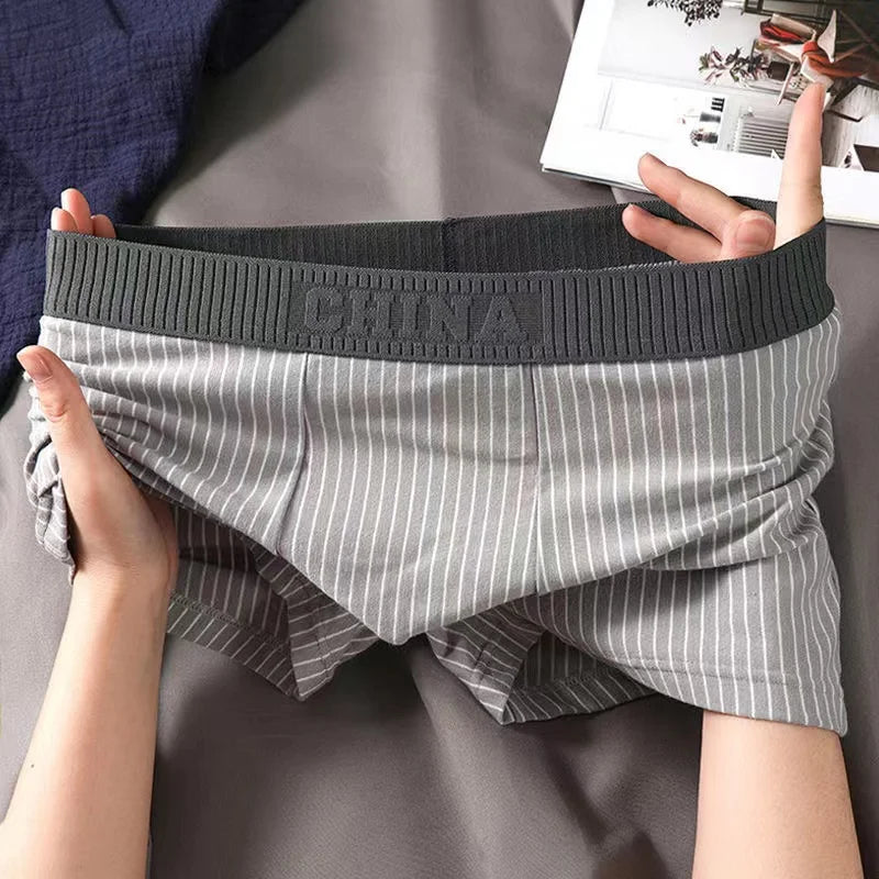 1Pcs Boxer Shorts Men's Underwear Sexy Panties Cotton Striped Man Underpants Male Boxers Homme U Convex Lingerie Free Shipping