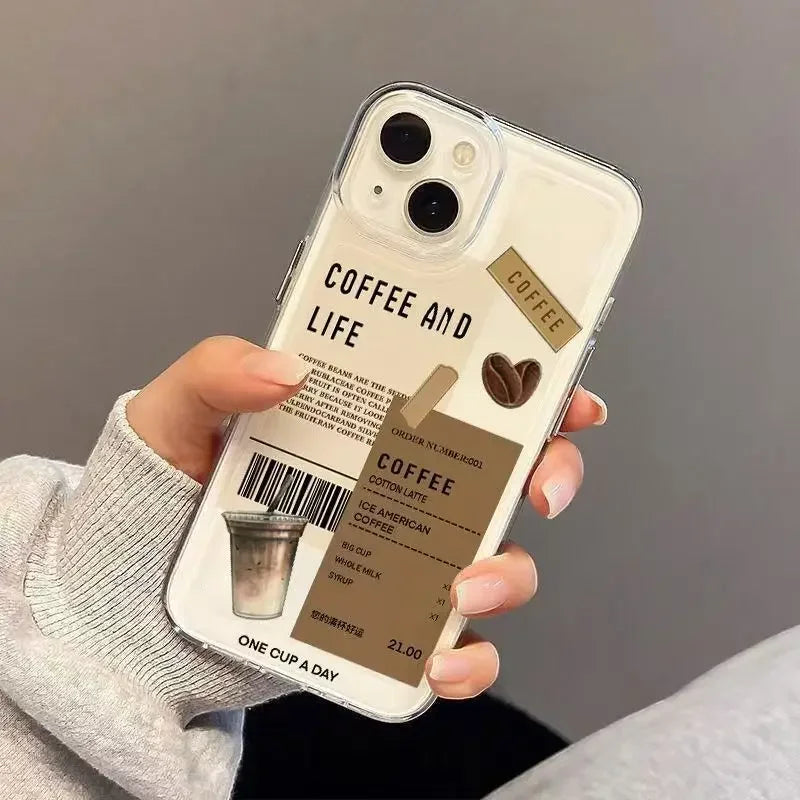 INS Hot Coffee Phone Cases For iPhone 16 15 14 13 12 11 Pro Max XR 8 7 Plus 13 12 Mini Soft Transparent Cover