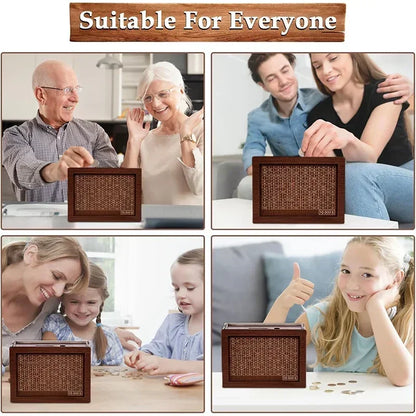 Handmade Natural Wooden Piggy Bank Decorative Disposable Saveing Money Box with Money Goals Counter Piggy Bank for Kids Adults