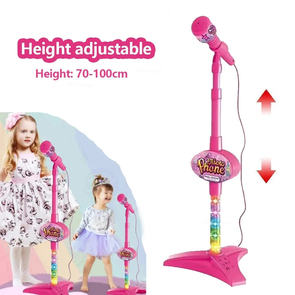 Kids Rocking-Roll Microphone with Stand Karaoke Song Music Instrument Toys Brain-Training Educational Toy Birthday Gift Girl Boy