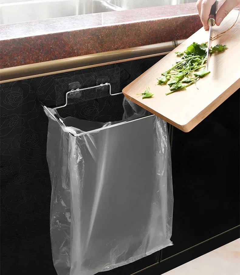 Kitchen Trash Rack Cabinet Door Bags Stainless Steel Closet Garbage Storage Holder