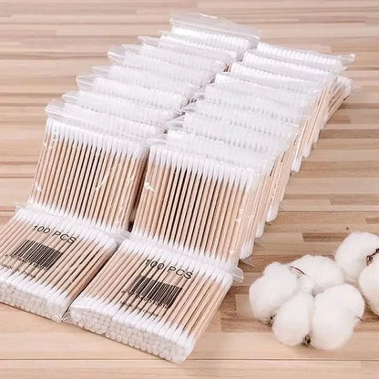 100pcs/Pack 5 Packs Cotton Swabs Double-ended Baby Disposable Cotton Swabs Ear Nose Cleaning Sticks Healthy Cleaning Tools
