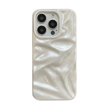Pearl White Folds Texture Case For iPhone 16 13 14 11 12 Pro Max 15 Plus Stylish Glossy Soft TPU Phone Back Cover