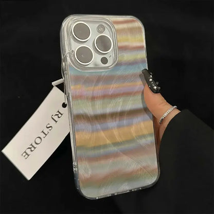 Korea Popular Rainbow Phone Case For IPHONE 16 PRO 11 12 13 14 15 Promax XS XR 7 8 Plus SE Minimalism Feather Pattern Cover Y2k