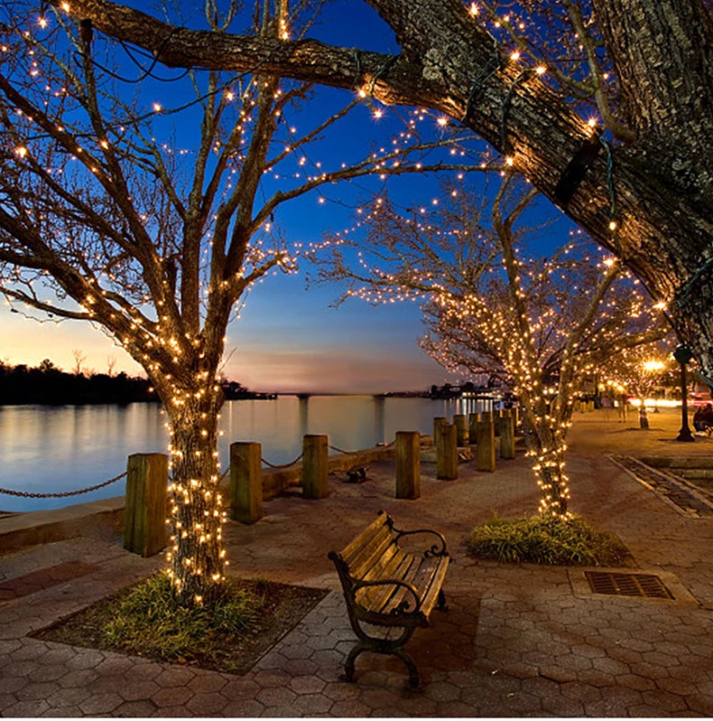 Leather LED Solar String Fairy Lights 100M Christmas Lights Waterproof Outdoor Garland High-Power Solar Lamp For Garden Decor